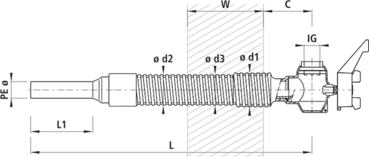 Mauerdurchführung IG-PE für GAS 6860 d 50mm - 11/2" L = 680mm - Hawle Hausanschluss- und Anbohrarmaturen