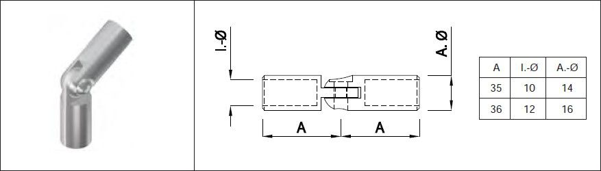 Gelenkanschluss 12 mm geschliffen 1.4301 - INOXTECH-Handlauf-/Geländer-System