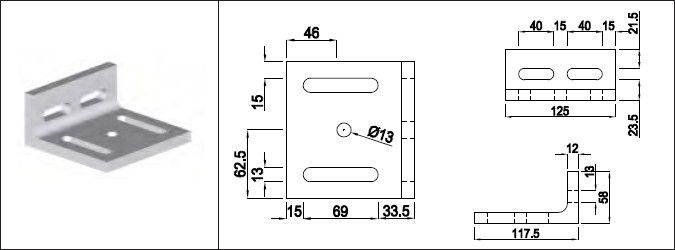 Aluminium Befestigungswinkel AIMgSI EN AW 6060-T66 117.5 x 58 x 12 mm - INOXTECH-Handlauf-/Geländer-System