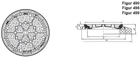 Fig.490-60B BeGu D400, Neopren-Einlage Pickelloch, mit Betonfüllung, gelüftet - Schachtabdeckungen BGS