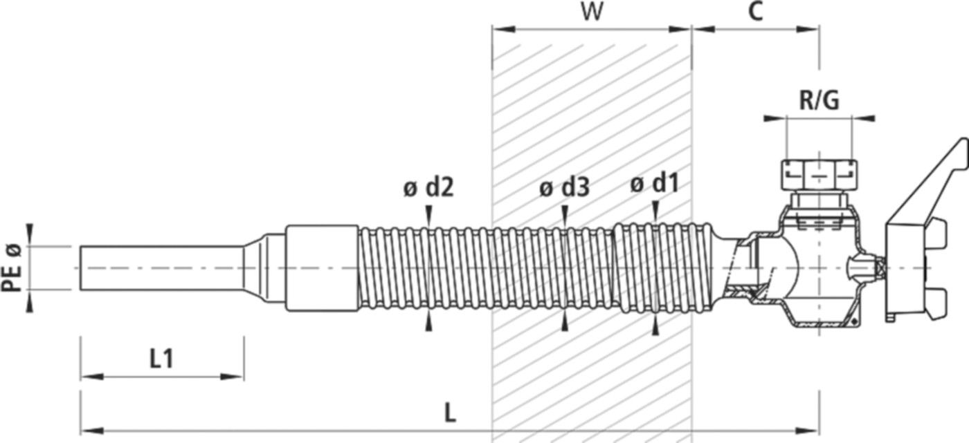 Mauerdurchführung VS-PE für GAS 6862 d 32mm - 1" L = 680mm - Hawle Hausanschluss- und Anbohrarmaturen