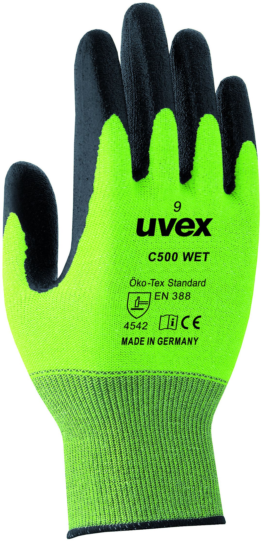 UVEX Schnittschutzhandschuh, C500 WET Gr.9, lime/anthrazit, sehr hoher Schutz - Arbeitsschutz