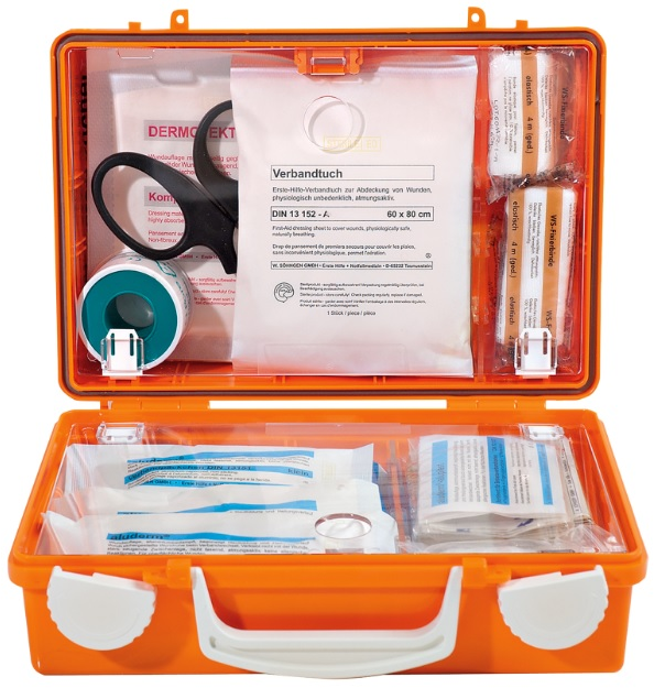 Erste-Hilfe-Koffer Quick, DIN 13157 inkl. Wandhalterung + Plombe - Arbeitsschutz