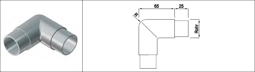 Rohrecke rund 90° 42.4 mm geschliffen 126565 - INOXTECH-Handlauf-/Geländer-System