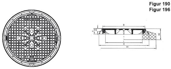 Fig.190-60S Guss D400, Neopren-Einlage Pickelloch, gelüftet, mit Betonsockel - Schachtabdeckungen BGS