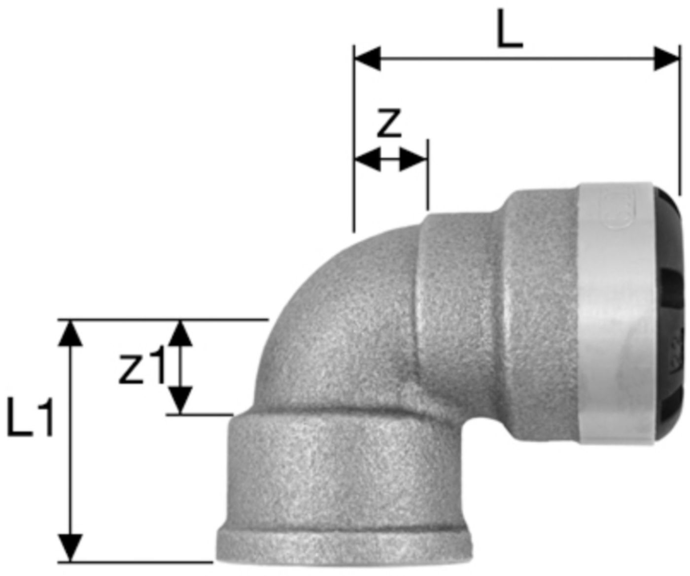 Industrie-Übergangsbogen 90° mit IG 22 mm - 3/4" 8807.2209 - SudoFIT-Formstücke