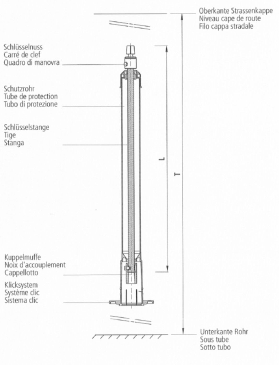 Einbaugarnitur Starr für Schieber 9630 DN 250 GT = 1,80m - Hawle Schieberzubehör