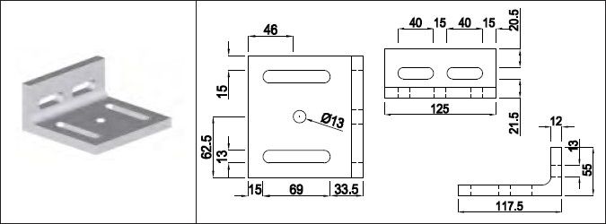 Aluminium Befestigungswinkel AIMgSI EN AW 6060-T66 117.5 x 55 x 12 mm - INOXTECH-Handlauf-/Geländer-System