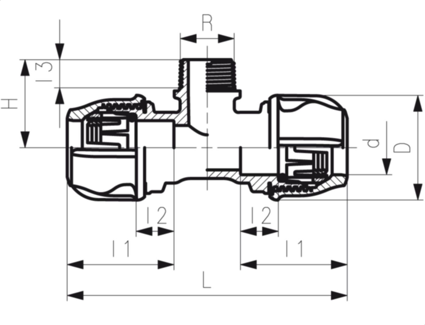 Übergangs-T-90° mit Aussengewinde d 63mm - 2 1/2" 158 400 218 - GF iJoint-Klemmverbinder
