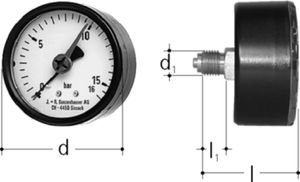 Manometer 0-15 bar 1/4" 8109.080 d 63mm, mit Stellzeiger, anschl. hinten - JRG Armaturen