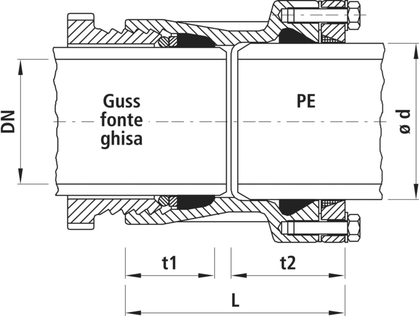 Verbinder Guss/PE, für Wasser 7230 DN 150 / d 180mm - Hawle System 2000