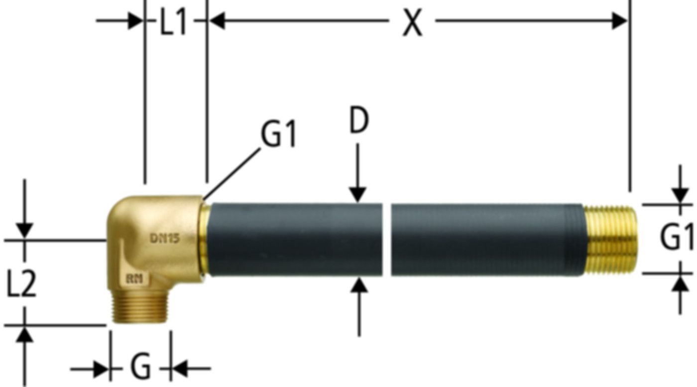 Verlängerungsrohr mit Eckgehäuse 40086.72 3/4" x 250 - 500 - Nussbaum Armaturen