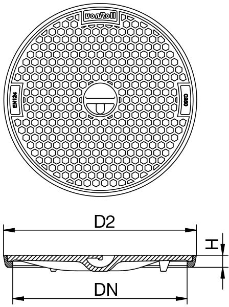 Fig. 2630 060 00 Guss C250 in Zementrohr, Uni-Griff - Schachtabdeckungen von Roll