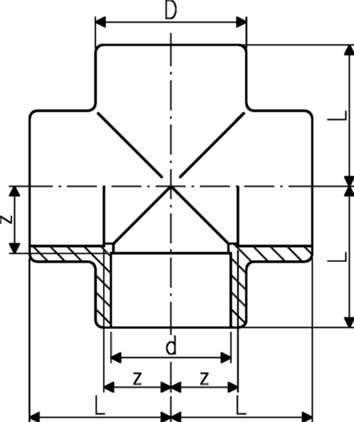 Kreuz mit 4 Muffen 25 mm 721 300 107 - GF Hart PVC-U Formstücke