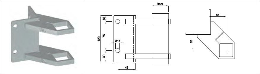 Eck-Pfosten-Klemmhalter eckige Form 40x40 mm geschliffen 1.4301 - INOXTECH-Handlauf-/Geländer-System