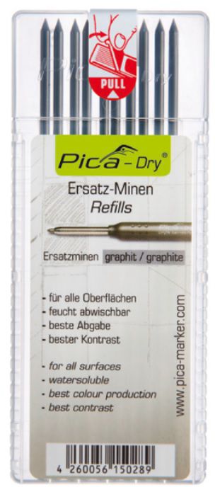 Pica Ersatzminen-Set DRY SUMMER HEAT 3xgrau, 3xrot, 2xweiss, wasserfest, Pack à 10 Stk - Auszeichnen