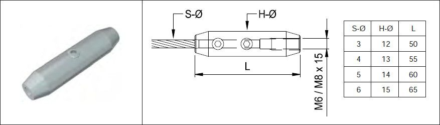 Seilhülse verschraubbar m. Innengew. Seil-Ø 5mm M8 x 15 mm geschl. 1.4301 - INOXTECH-Handlauf-/Geländer-System