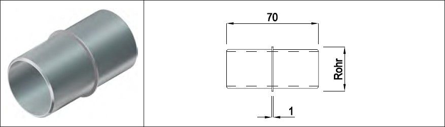 Stossrohr mit Anschlag 48.3 x 2 mm Länge 70 mm 1.4301 - INOXTECH-Handlauf-/Geländer-System