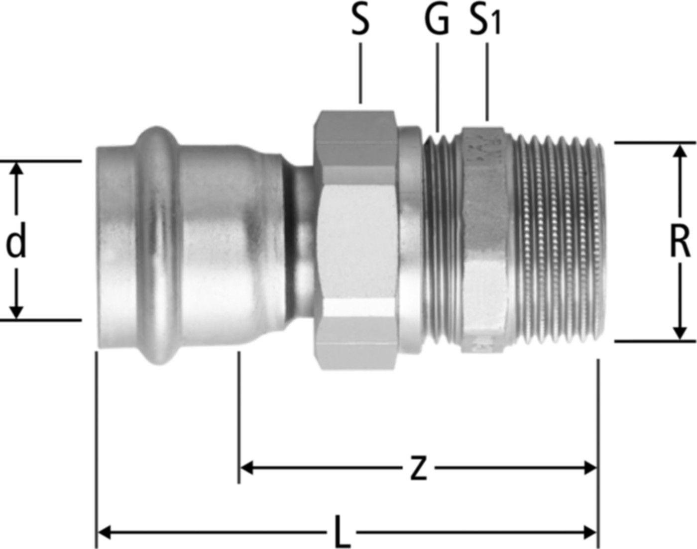 Verschraubung mit AG 42 x 11/2" 80046.33 - Nussbaum-Optipress-Inox-Fittings