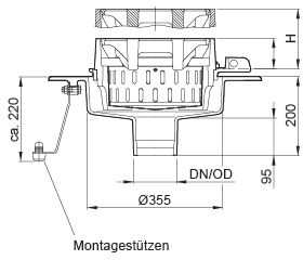 Brückenablauf HSD DN150 90° KF85-160 Rei 3D80.23.04 - Bauguss ACO  Klasse A-F