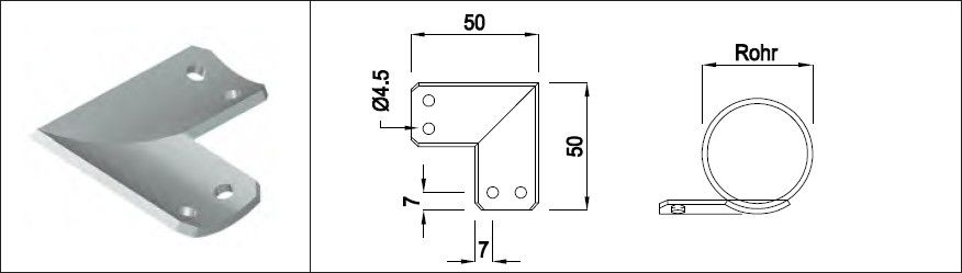 Eck-Auflageblech schmale Ausführung HI. 42.4 mm geschliffen 1.4301 - INOXTECH-Handlauf-/Geländer-System