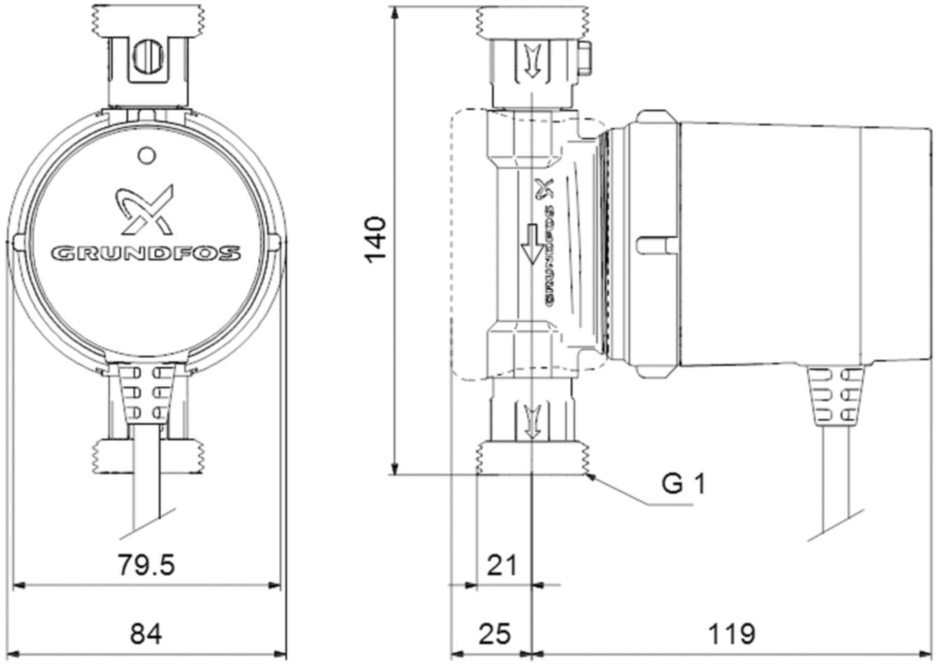 Zirkulationsp.Comfort 15-14 BX PM 140mm G 1" 230V PN 10 - Grundfos Brauchwasserpumpen