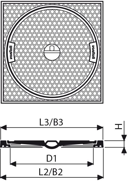 Fig. 2563 060 00 Guss B125 quadratischer Rahmen, Uni-Griff - Schachtabdeckungen von Roll