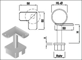 Steckkonsole fest mit quadr Rohrkappe Pfos 35mm,EA42.4mm,TH100mm,geschl,1.4301 - INOXTECH-Handlauf-/Geländer-System