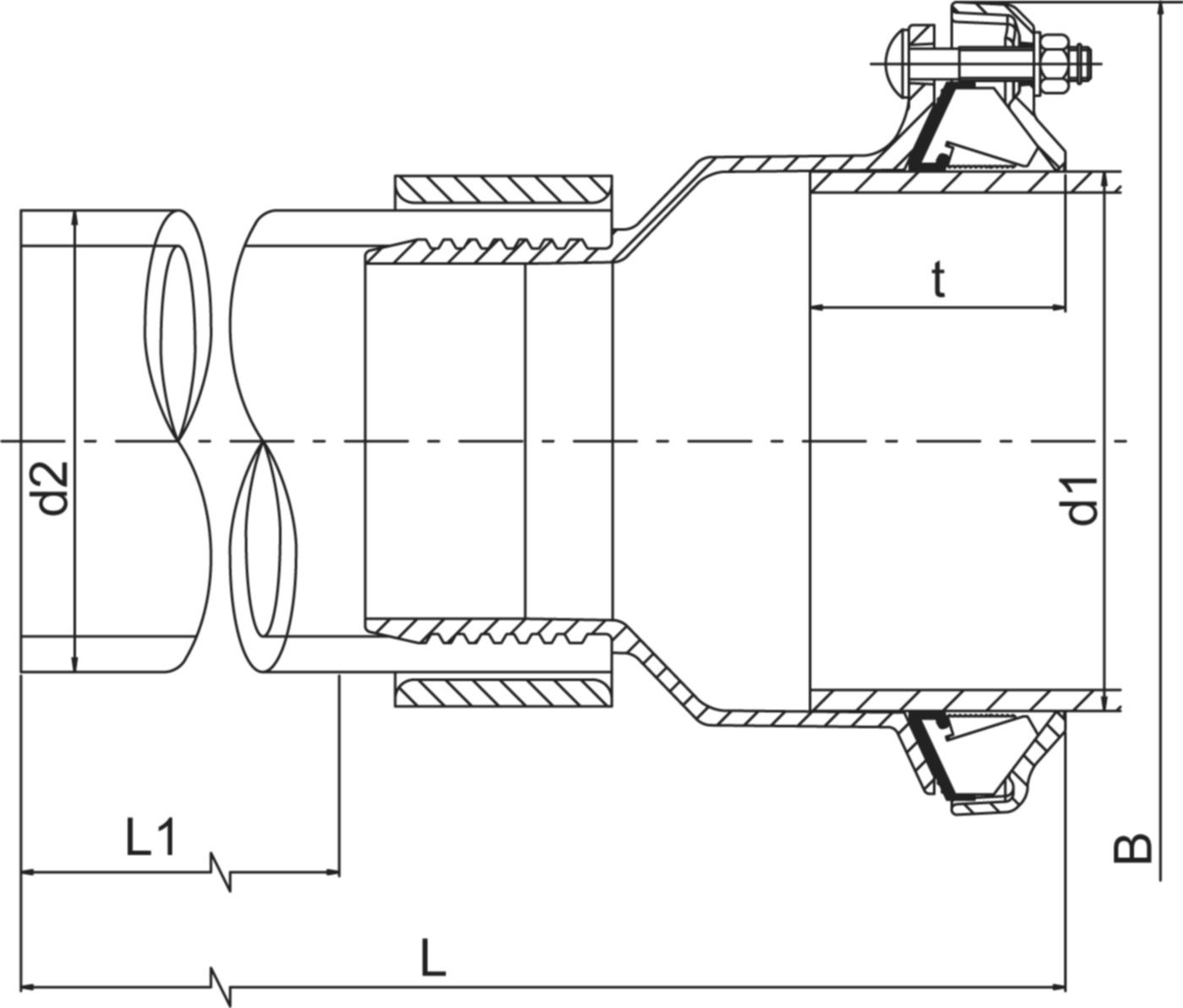 PE-Adapter zugfest DN 150 / d 180mm Spannbereich 158,2-192,2mm 671 012 - Friagrip-Kupplungen