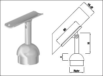 Steckkonsole bewegl mit rund Rohrkappe Pfos 33.7mm,A.vers42.4mm,H50mm,gs - INOXTECH-Handlauf-/Geländer-System