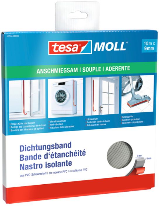 TESA Dichtungsband, PVC weiss 9 x 4mm, L= 10m, 55583-08 - Dichten