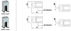Glashalter eckige Form Modell Fornalp 8.76mm Anfangs/Endpfosten gerade 1.4301 - INOXTECH-Handlauf-/Geländer-System