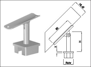 Steckkonsole bewegl mit quadr Rohrkappe Pfos 35mm,A.vers33.7mm,H50mm,gs,1.4301 - INOXTECH-Handlauf-/Geländer-System