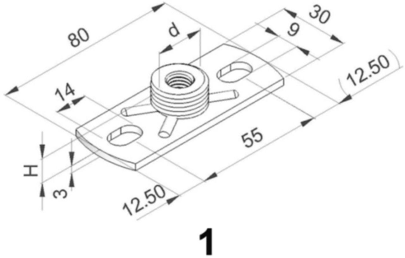 Grundplatten verz. 2-Loch leicht 3/8" 80 x 30 mm 51.104 - Rohrschellen-Zubehör