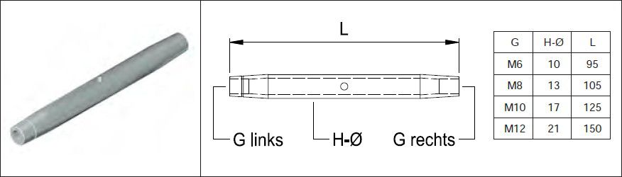 Wantenspanner M12 L= 150 mm 1.4301 - INOXTECH-Handlauf-/Geländer-System