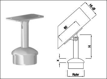 Steckkonsole bewegl mit halbr Rohrkappe Pfos 48.3mm,ger Aufl,TH80mm,geschl. - INOXTECH-Handlauf-/Geländer-System