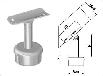 Steckkonsole bewegl mit ger Rohrkappe Pfos 33.7mm,HL42.4mm,TH100mm,geschl. - INOXTECH-Handlauf-/Geländer-System
