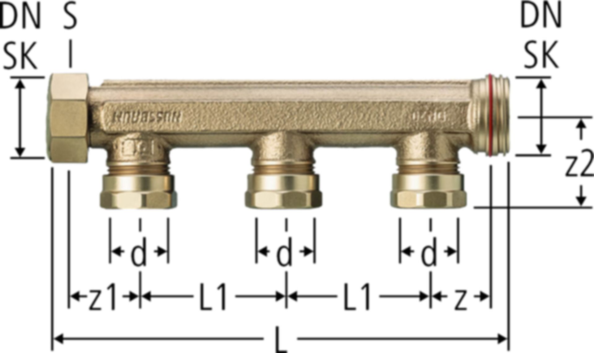 Verteiler DN20 x 20mm x 2 86103.22 mit Steckabgängen für Schnellkupplung - Nussbaum Optiflex-Rohre und Formstücke