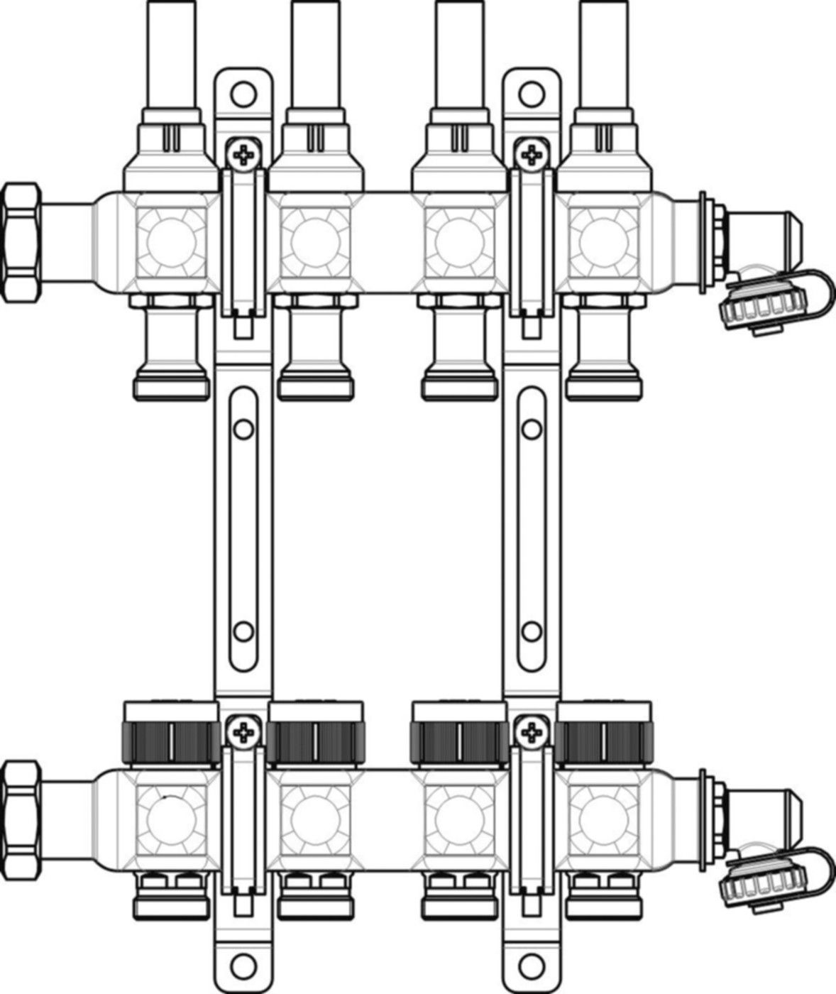 Edelstahlvert. SF53 m/Ther-V. m/V-Dflm. 1" 2 Heizk. 0.5-5 l/min. 1405352 - Oventrop Verteiler