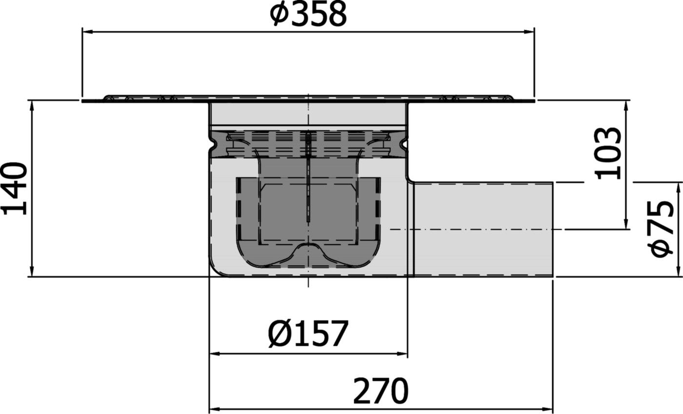 Ablaufkörper Gully 157 V2A 2-tlg. DN 90 mit Klebeflansch 100mm waagrecht 416405 - ACO Passavant Entwässerungstechnik