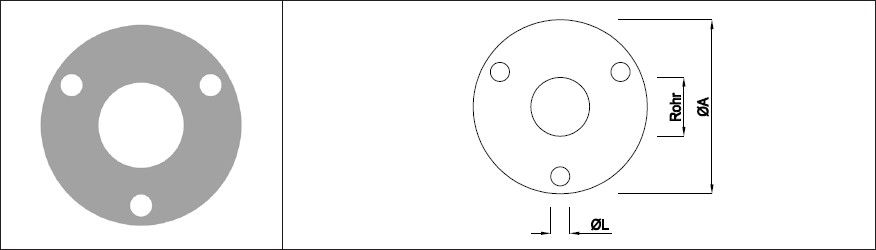 Fussplatten rund 3 Löcher 100 mm Pf. 42.4 mm L-Ø 11 mm S235JR - INOXTECH-Handlauf-/Geländer-System