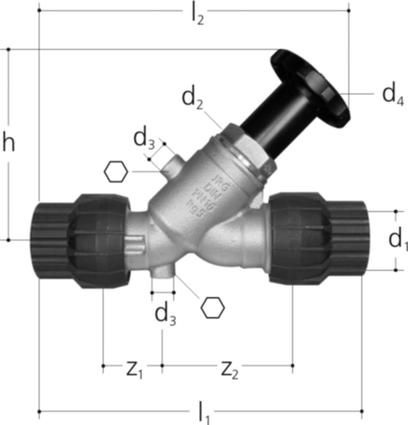 Schrägsitzventil MT 16 mm 5222.016 ohne Entleerventil - JRG Armaturen